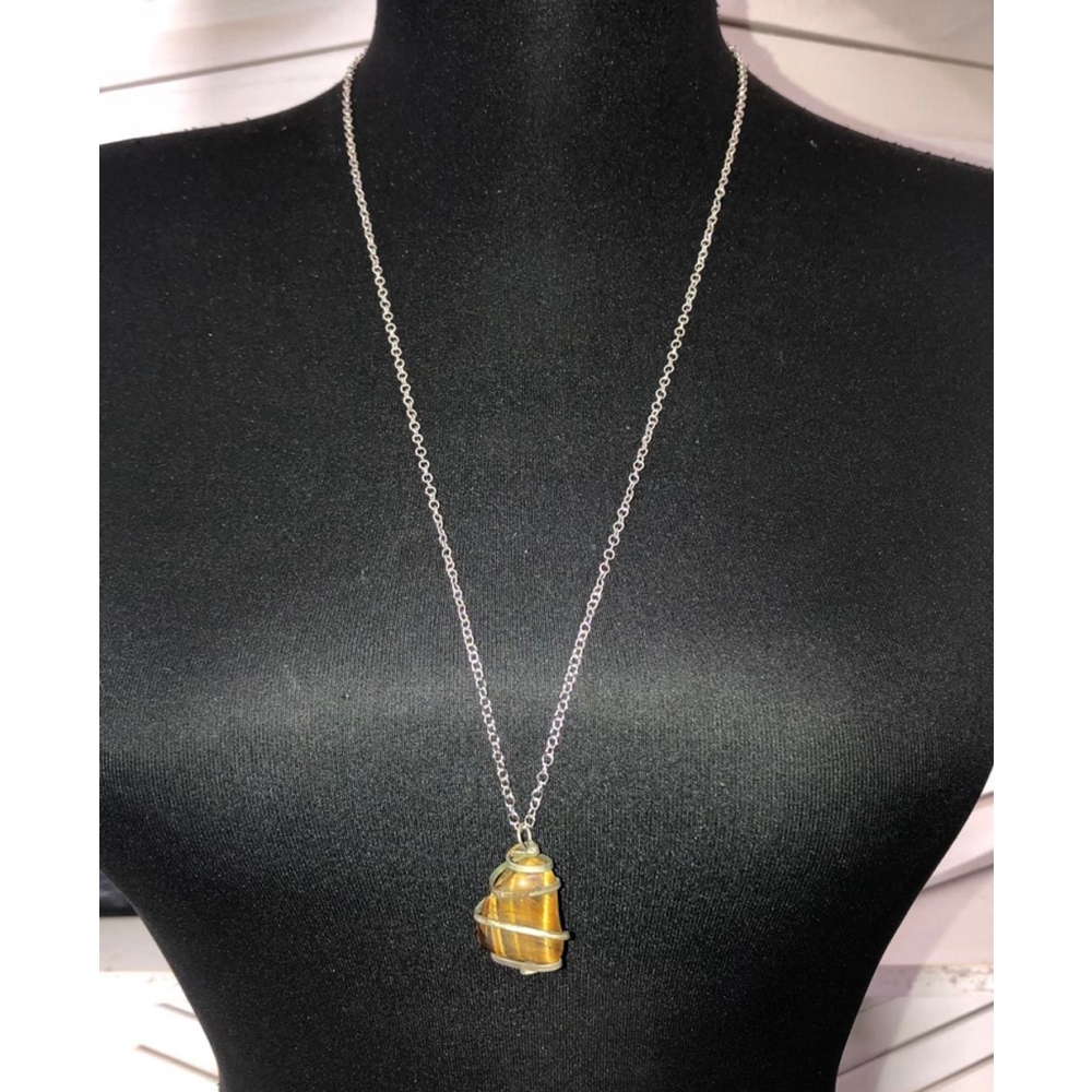 Yellow Stone Pendant Silver Chain Necklace NWOT